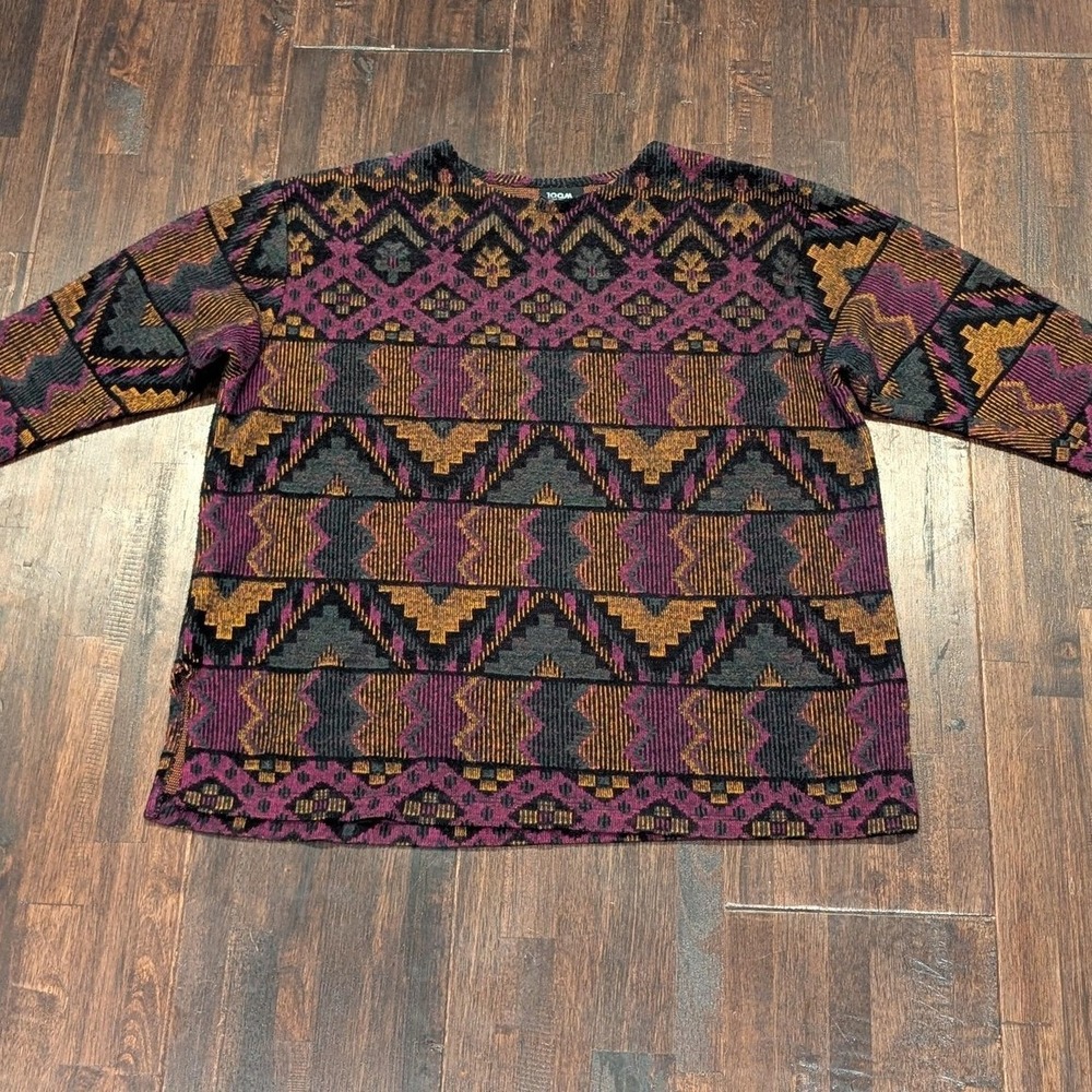 Vintage 90s Loom Wear 3/4 Sleeve Sweater Womens L Purple Aztec Geometric USA‎